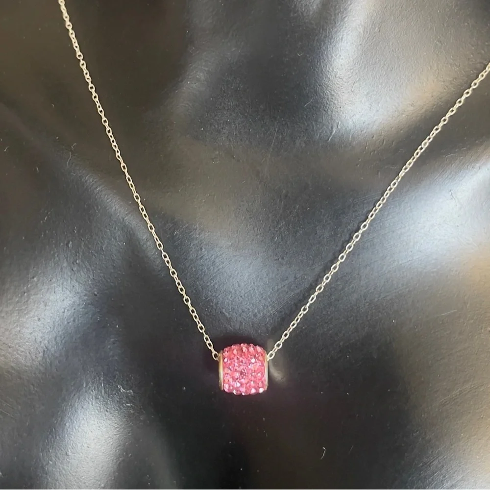 Pink sterling silver cz necklace
